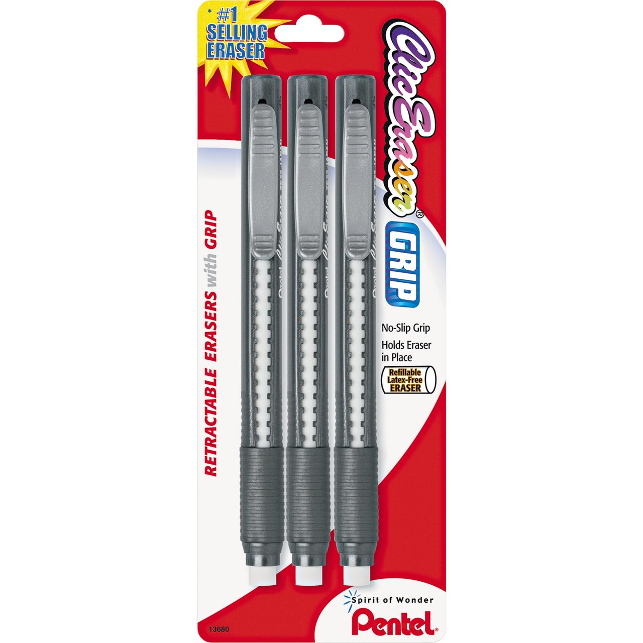 Pentel Clic Eraser Grip Retractable Erasers, 9-Count