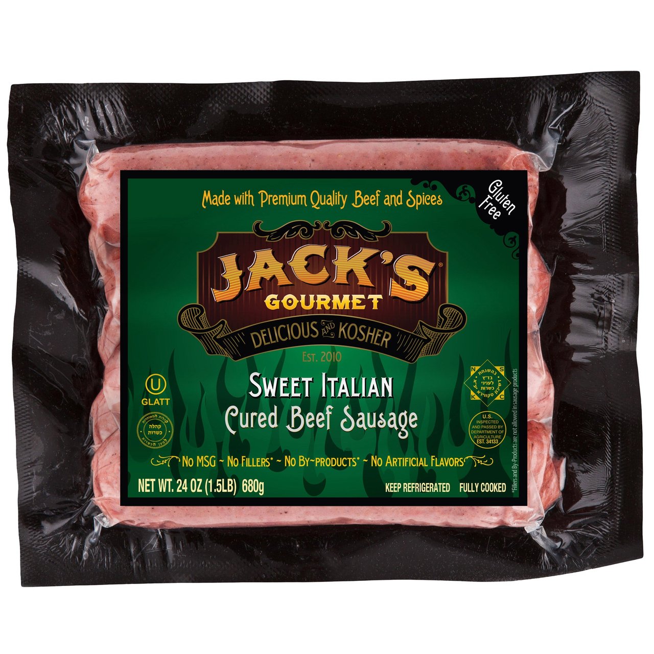 Jack's Gourmet Kosher Sweet Italian Sausage 24 oz (1.5 lbs) - Image 1