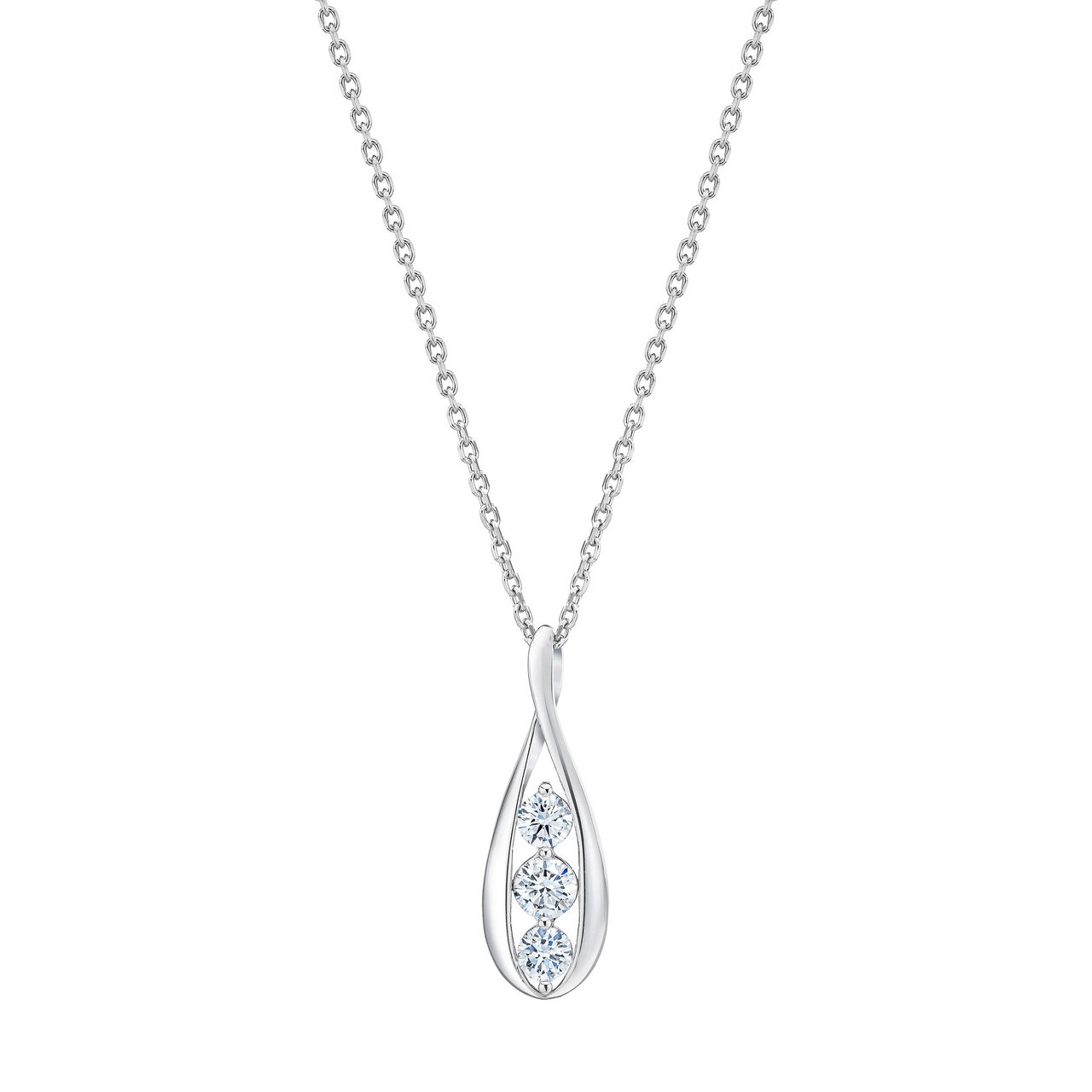 14KT White Gold VS2 I 0.73CTW Round Diamond 3 Stone Pendant - Image 1