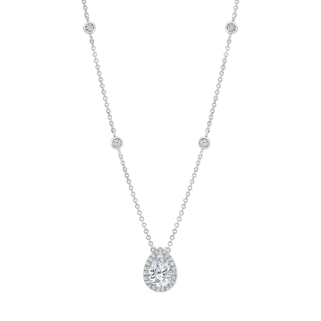 18KT White Gold VS2 H 1.38 CTW Pear Diamond Necklace (1.0 CTR) - Image 1