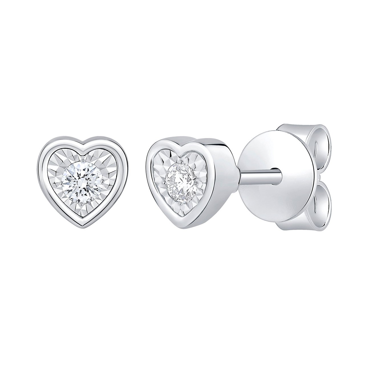 14kt White Gold VS2 I 0.10ctw Round Diamond Heart Stud Earrings - Image 1