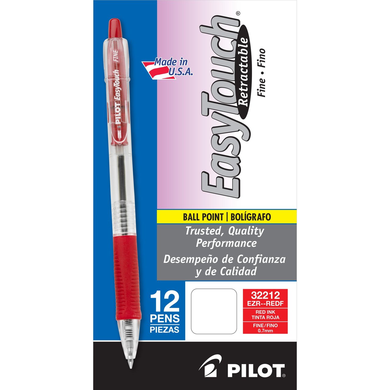 Pilot EasyTouch Retractable Ballpoint Pen, Fine Point, Red, 12-Count - Image 1