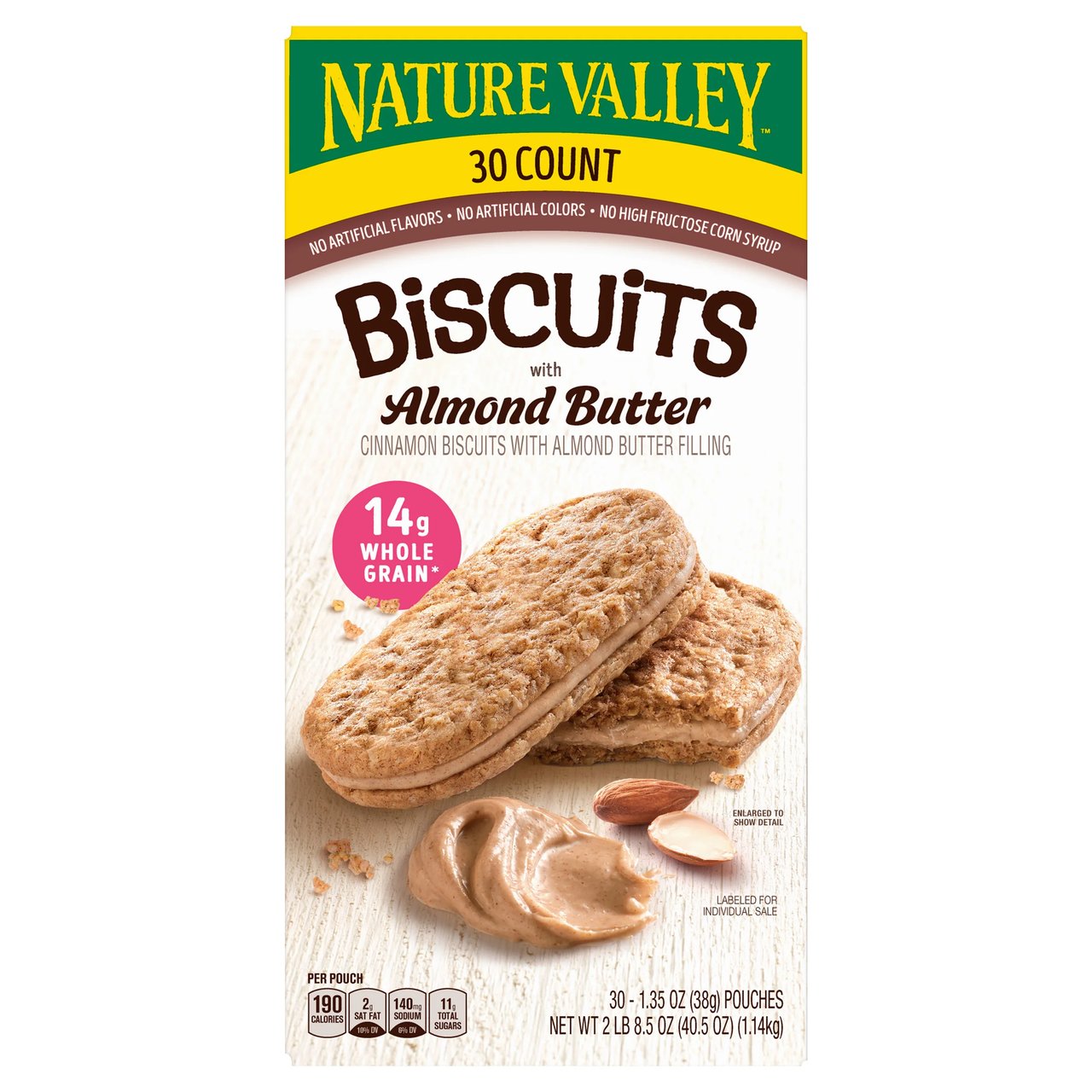 Nature Valley Biscuits with Almond Butter, 1.35 oz, 30-Count - Image 1