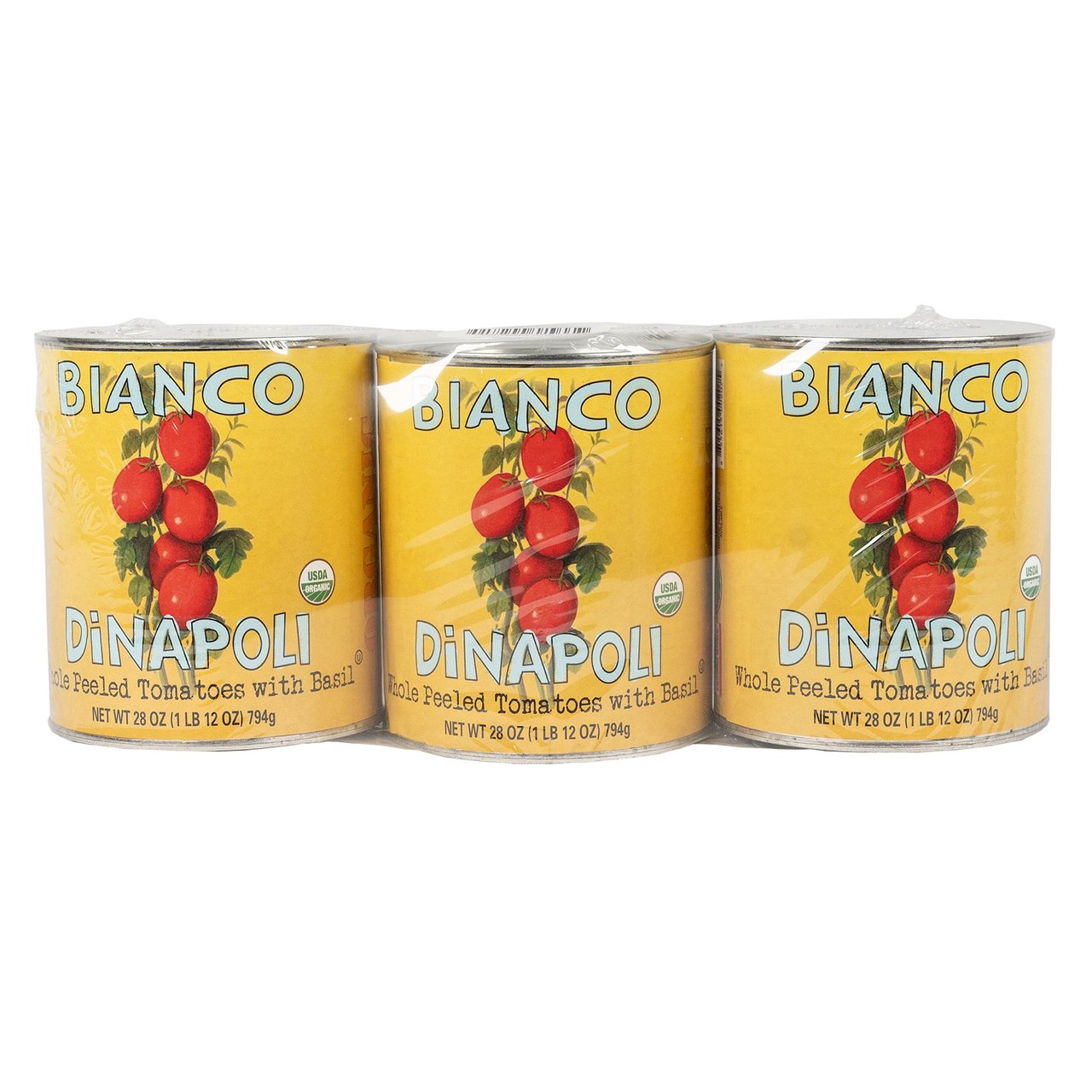 Bianco DiNapoli Organic Whole Peeled Tomatoes with Basil, 3-Pack, 28 oz - Image 1