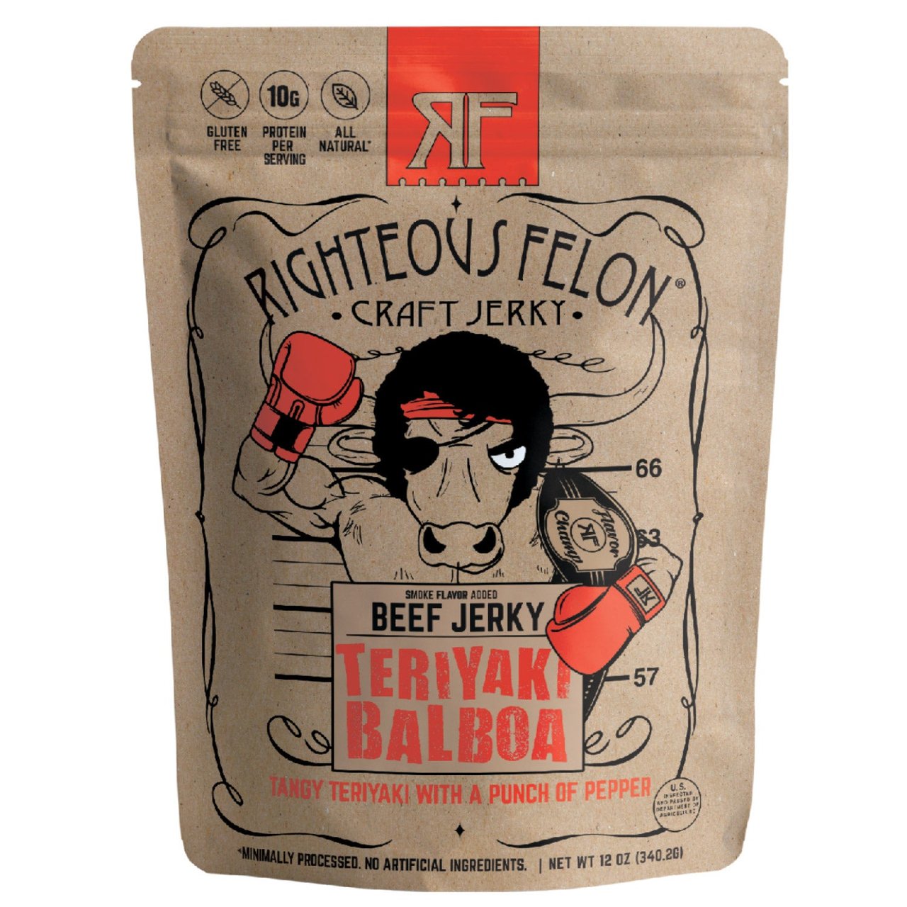 RIGHTEOUS FELON TERIYAKI BALBOA BEEF JERKY 12 OZ - Image 1