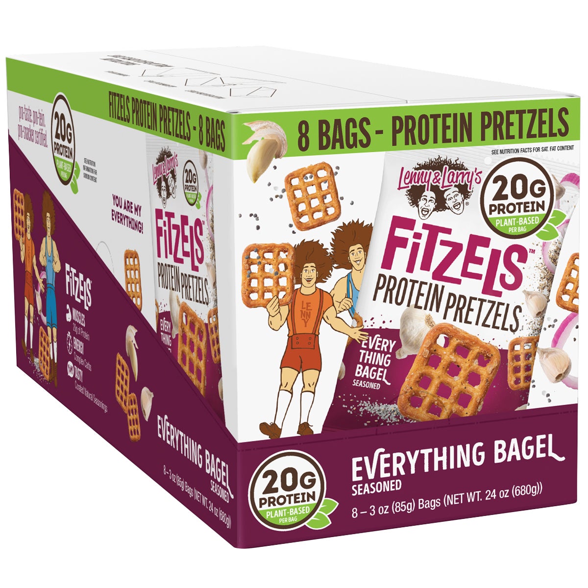 Lenny & Larry's Fitzels Protein Pretzels, Everything Bagel, 3 oz, 8 ct - Image 1