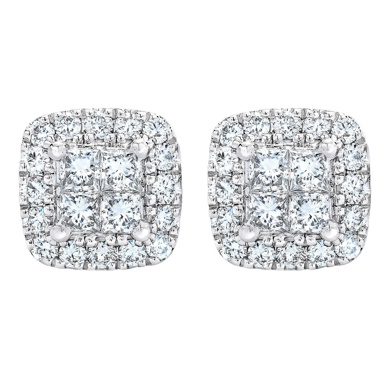 14kt White Gold VS2 G 0.40 ctw Princess and Round Diamond Earrings - Image 1