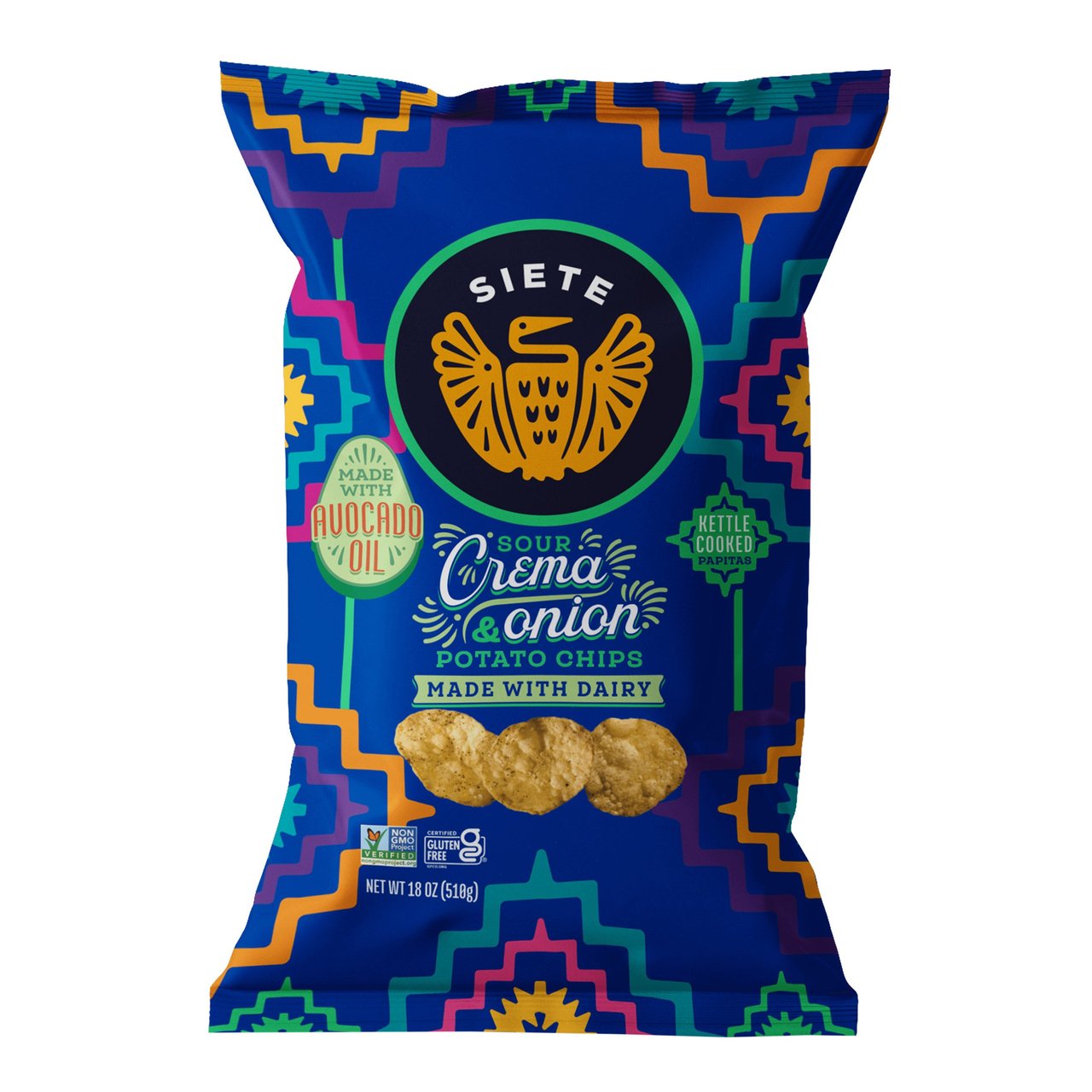 Siete Sour Crema and Onion Kettle Cooked Potato Chips, 18 oz - Image 1