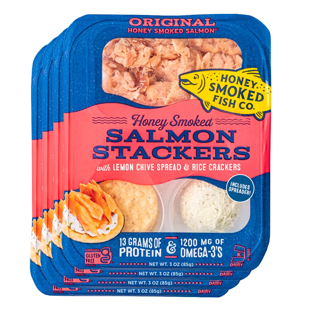 Honey Smoked Fish Co. Salmon Stackers, Original - 4 Pack, 3 oz Each - Image 1