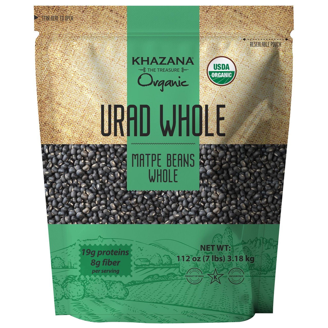 Khazana Organic Urad Whole (Matpe Beans), 7 Pounds - Image 1