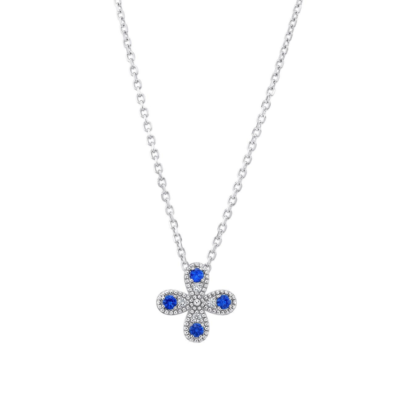 14K White Gold 0.03 CTW VS2/I Diamond and Blue Sapphire Necklace - Image 1