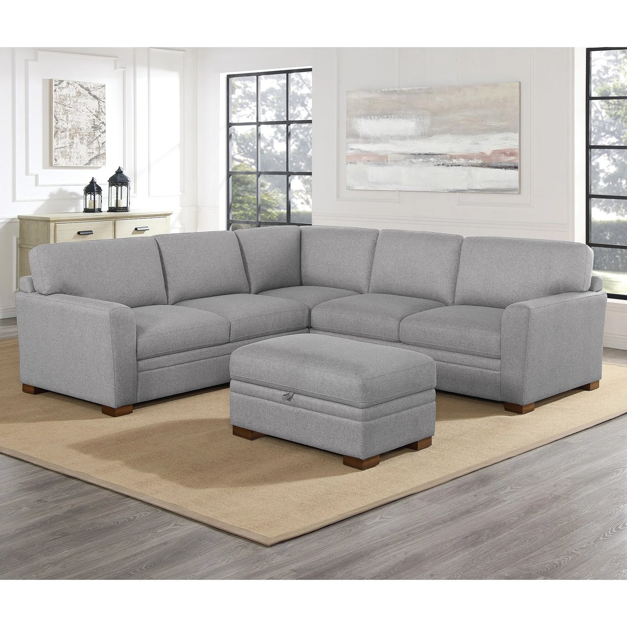 Thomasville Langdon L-Shape Fabric Sectional with Storage Ottoman - Image 1