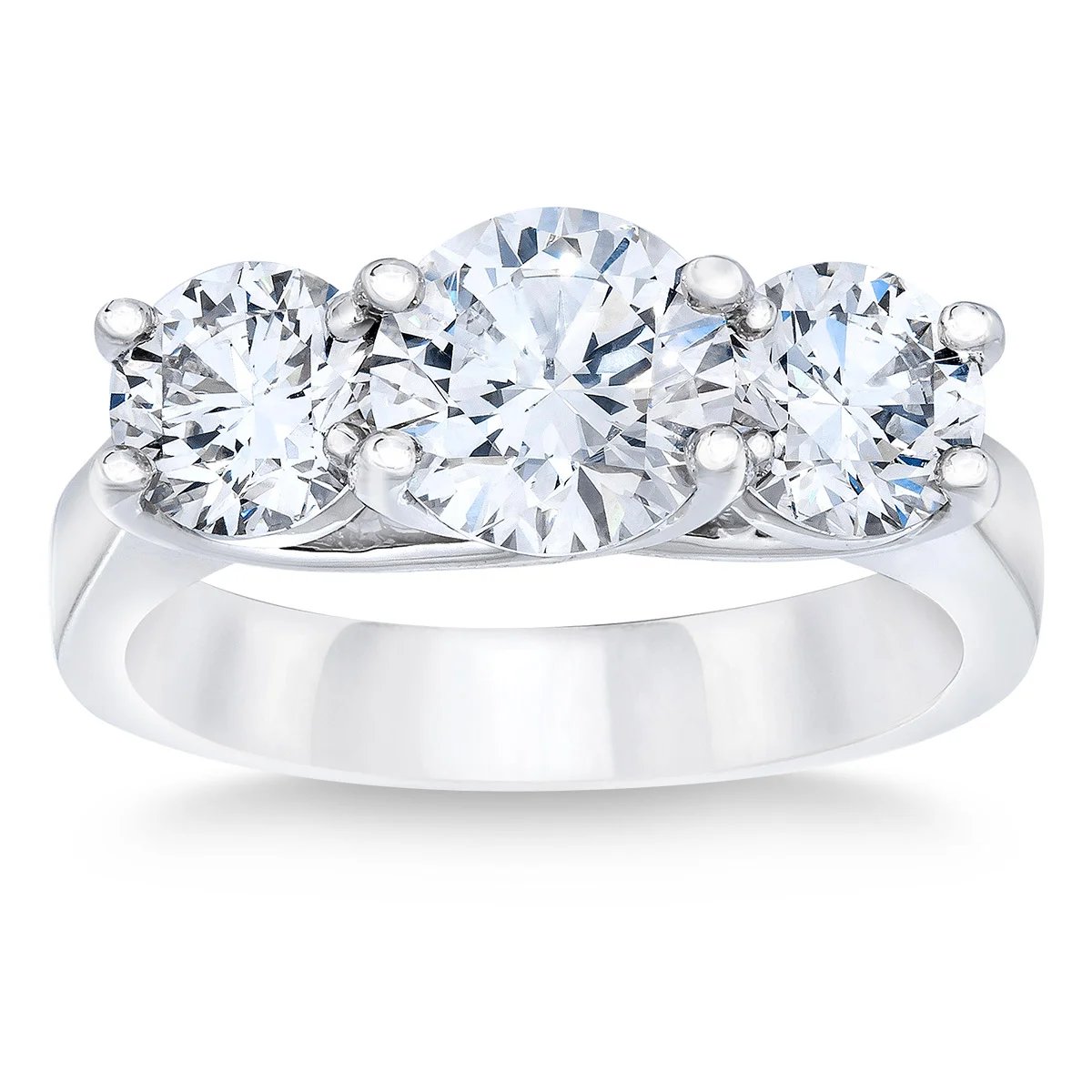 3.00 CTW Round Brilliant Diamond Platinum Three Stone Ring, 1.50 CT Center, VS2 Clarity, I Color, Size 7 - Image 1