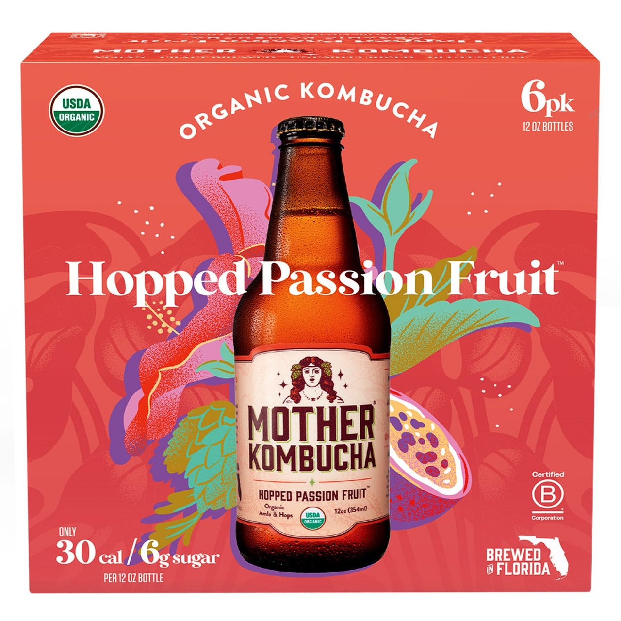 Mother Kombucha Organic Hopped Passion Fruit 6/12oz - Image 1