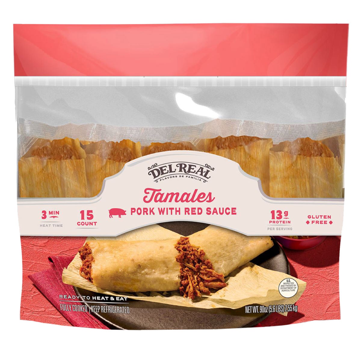 Del Real Stone Ground Corn Masa Pork Tamale 15/6 oz - Image 1