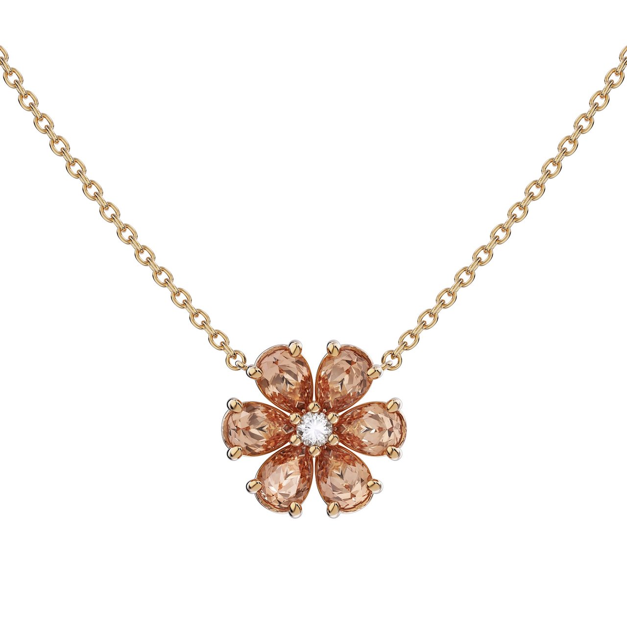 14kt Yellow Gold VS2 I .07ctw Diamond & Pear Morganite Necklace - Image 1