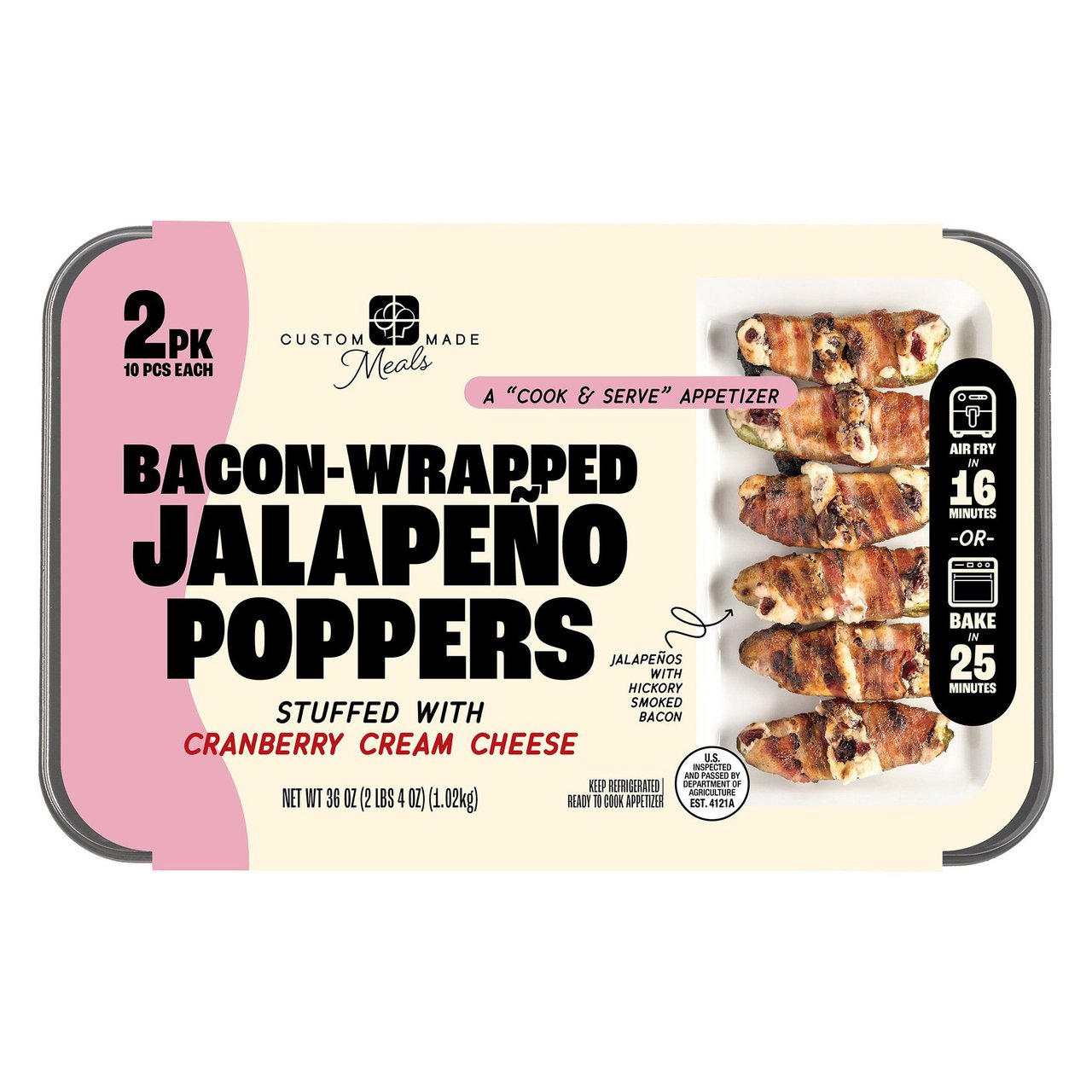 Custom Made Meals Bacon Wrapped Jalapeno Poppers, 2 Pack, 10 Count Each - Image 1