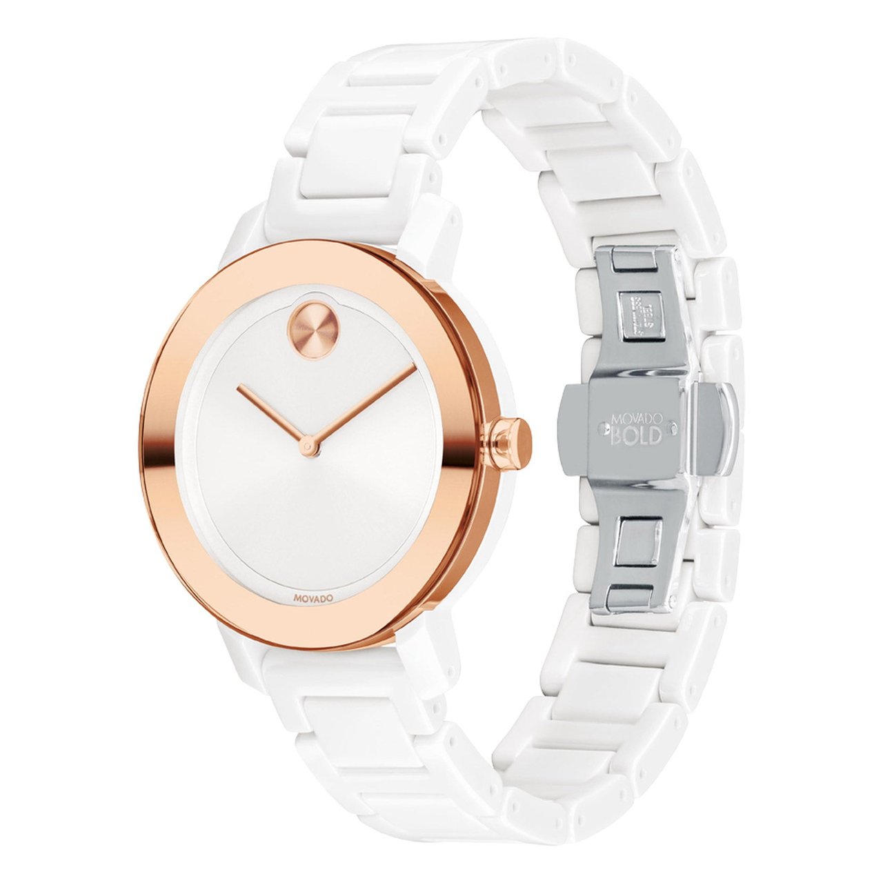 MOVADO BOLD EVOLUTION WHITE CERAMIC BRACELET LADIES QUARTZ WATCH