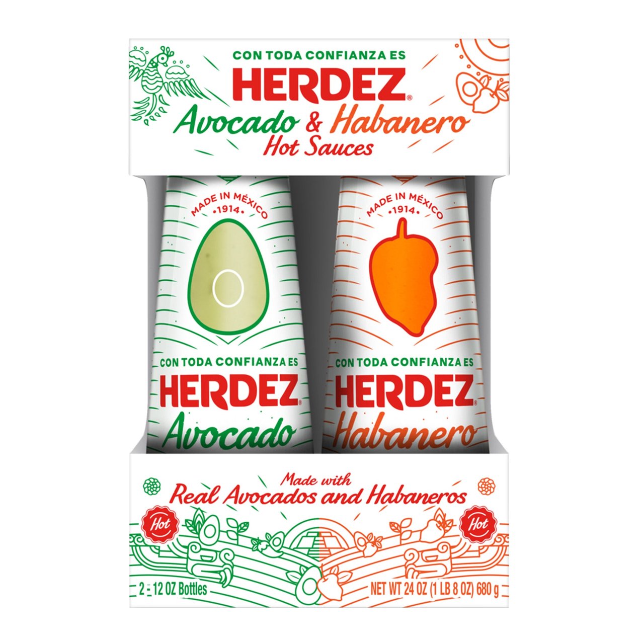 Herdez Avocado & Habanero Hot Sauces 2/12 oz - Image 1