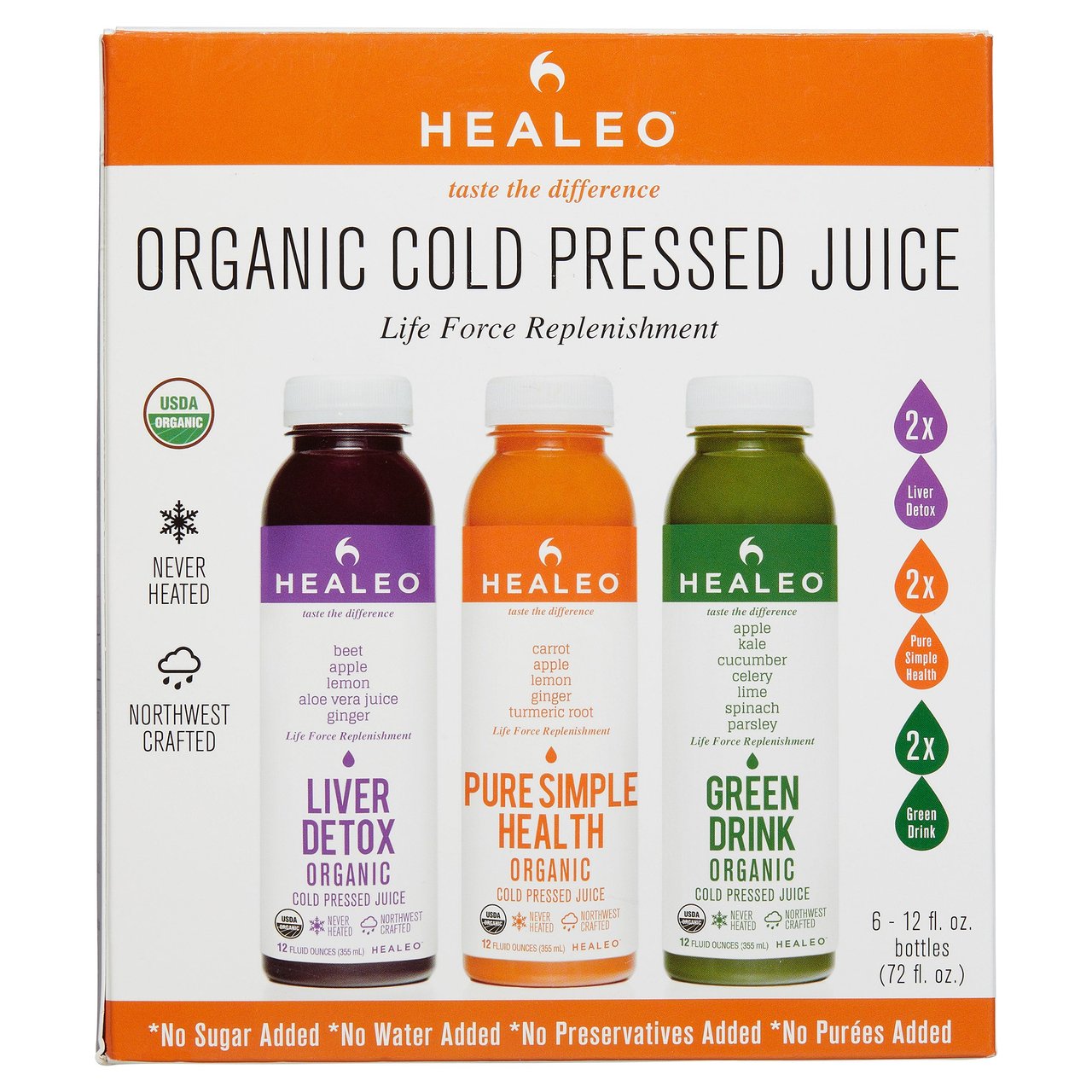 Healeo Juice Organic Variety Pack, 6 Bottles of 12 oz