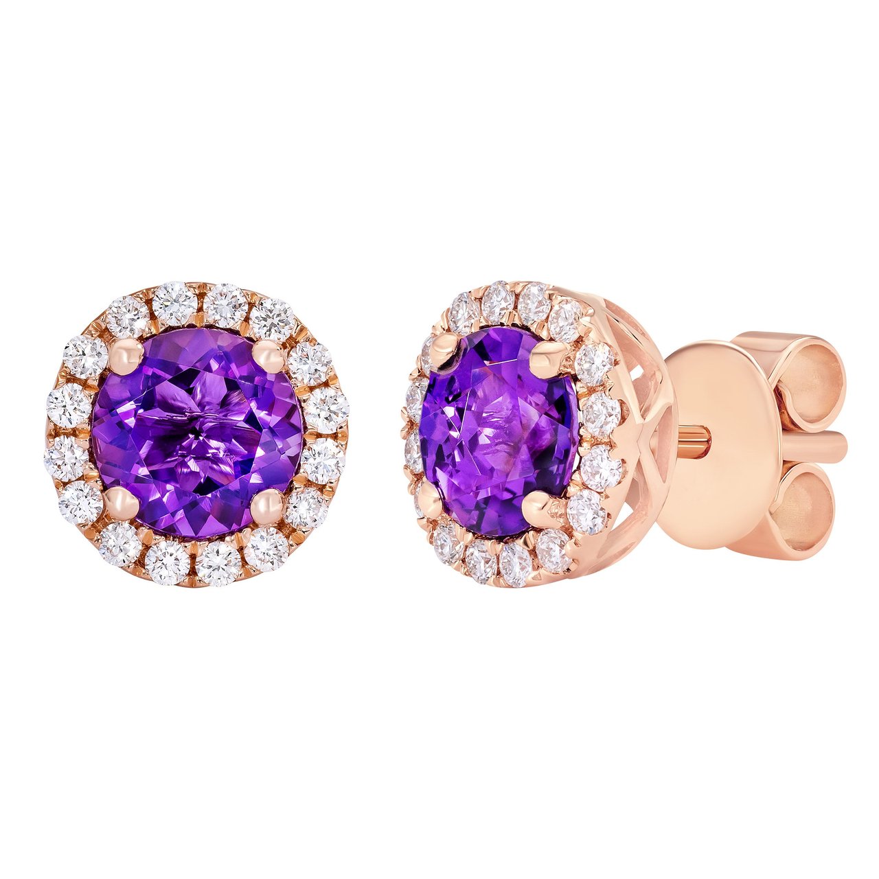 14kt Rose Gold VS2 I .23ctw Diamond & Amethyst Earrings - Image 1