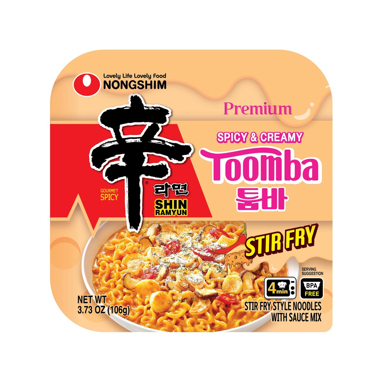 Nongshim Shin Ramyun Toomba Stir Fry Spicy & Cream 6 Pack 3.73 Ounces Each - Image 1