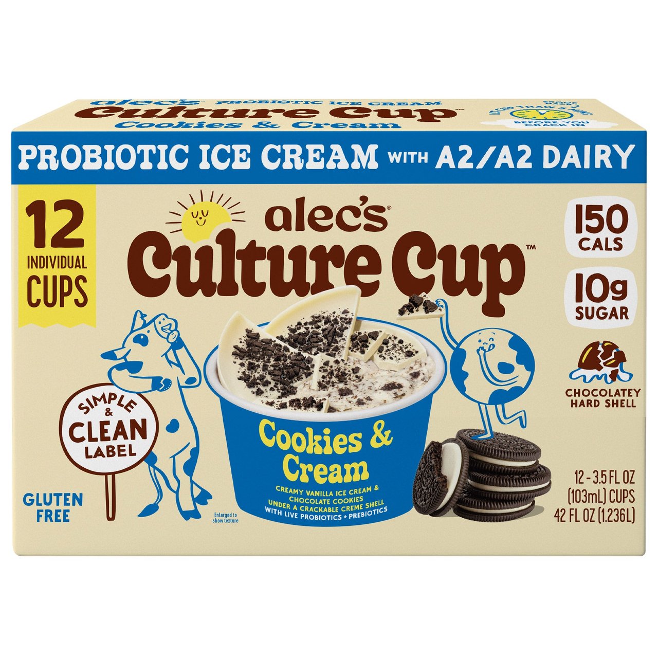 Alec's Culture Cup Cookies & Cream Probiotic Ice Cream, 12-Count, 42 fl oz - Image 1