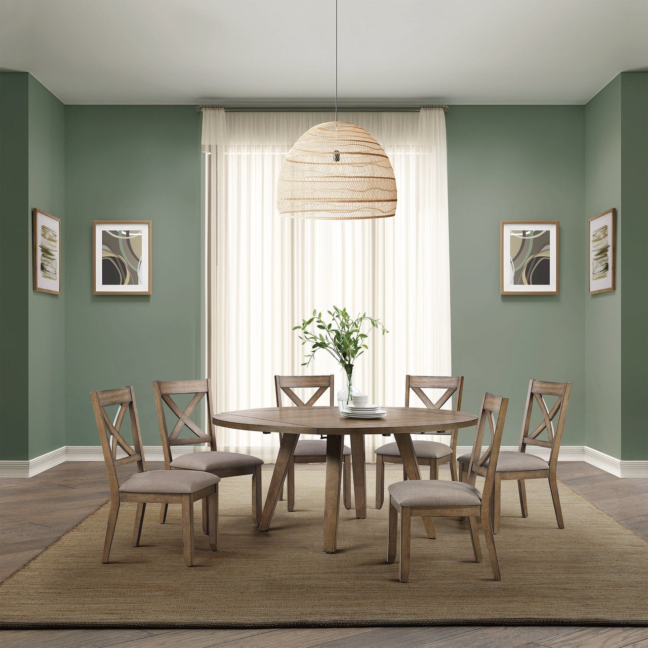Bayside Furnishings Leyton 7-Piece Square to Round Dining Set - Image 1