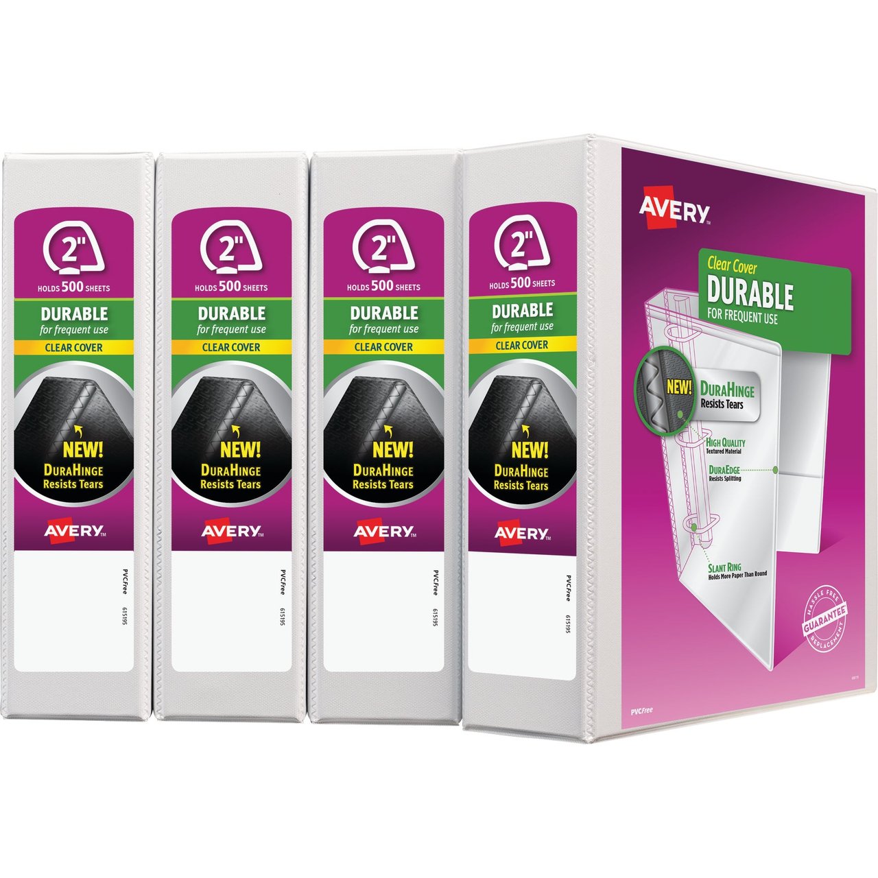 Avery Durable View Binder with DuraHinge 2" White, 4-Pack (AVE17577) - Image 1