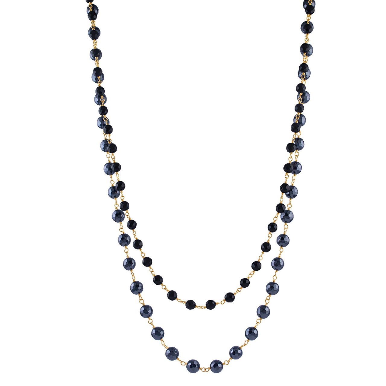 14KT Yellow Gold Hematite and Onyx 2-Row Necklace - Image 1