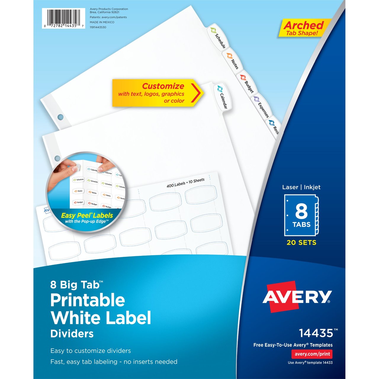 Avery Big Tab Dividers 8-Tab White Label AVE14435 White - Image 1