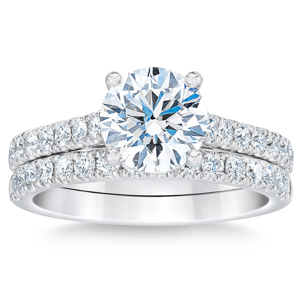 2.33 CTW Round Diamond Platinum Wedding Set, 1.62ct Center, VVS2 Clarity, I Color - Image 1