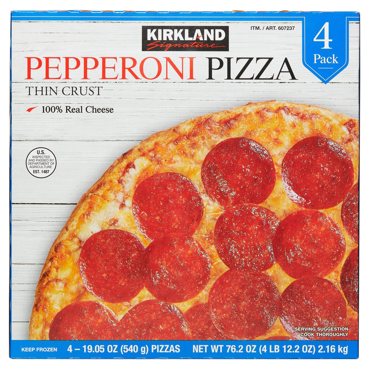 Kirkland Signature Thin Crust Pepperoni Pizza 4 Count (4.76 lbs) - Image 1