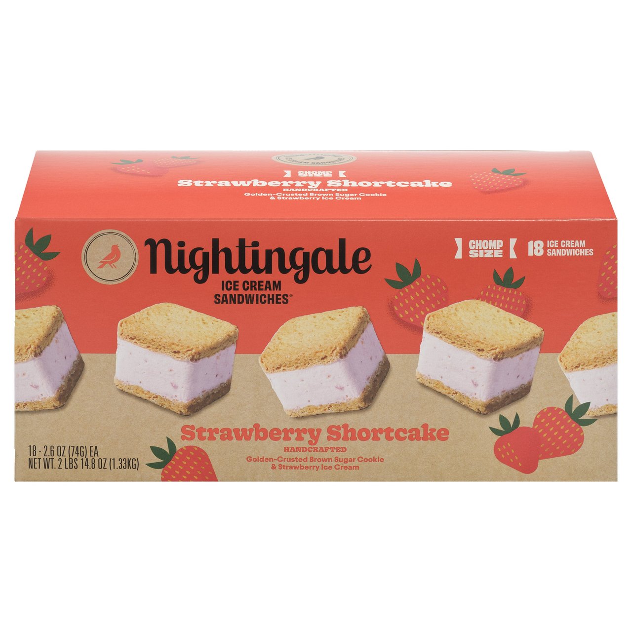 Nightingale Chomps Strawberry Shortcake Ice Cream Sandwiches, 18 Count (2.6 fl oz each, 1.46 qt total) - Image 1