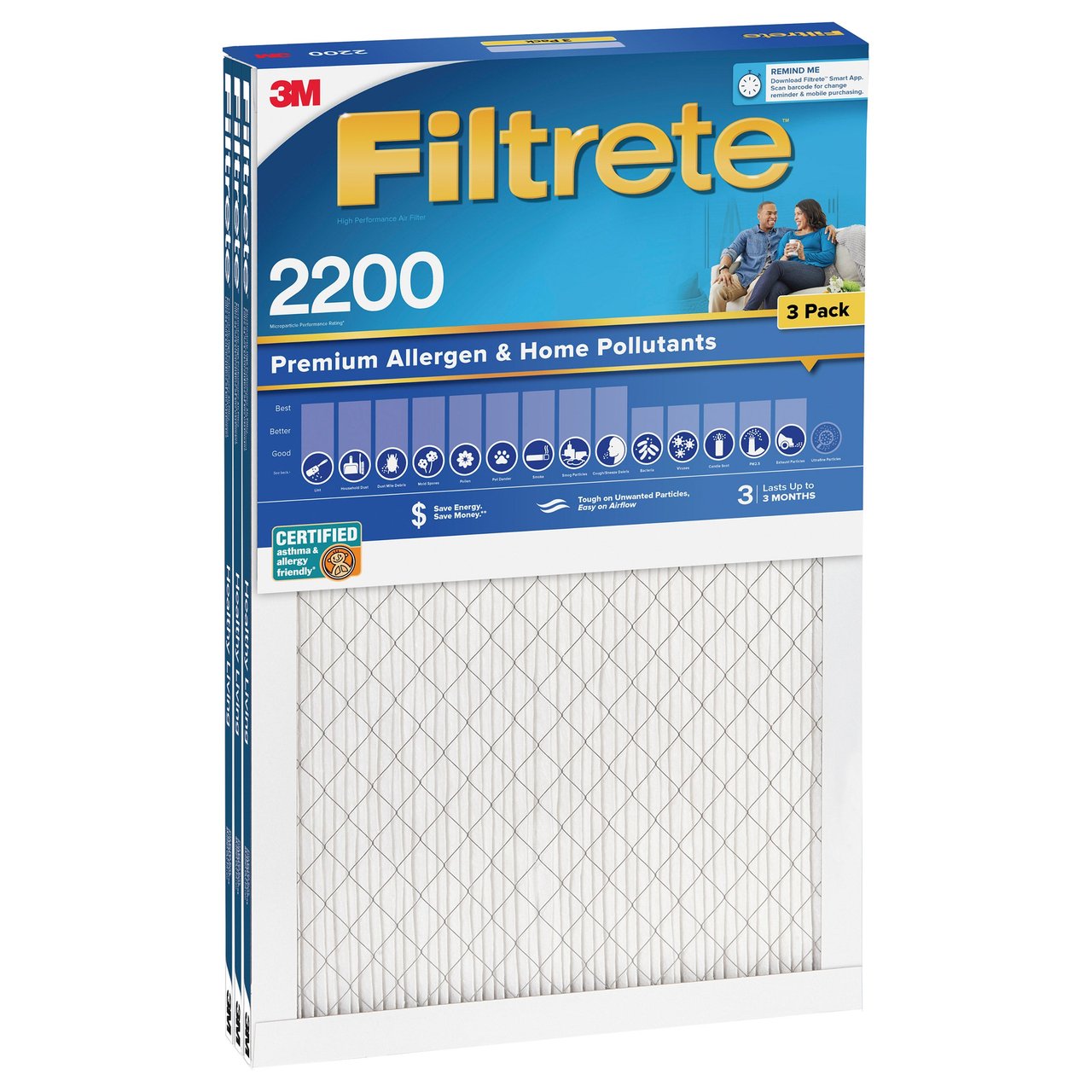 3M Filtrete Furnace Filter 3-Pack, 2200 MPR, 20"x20"x1"