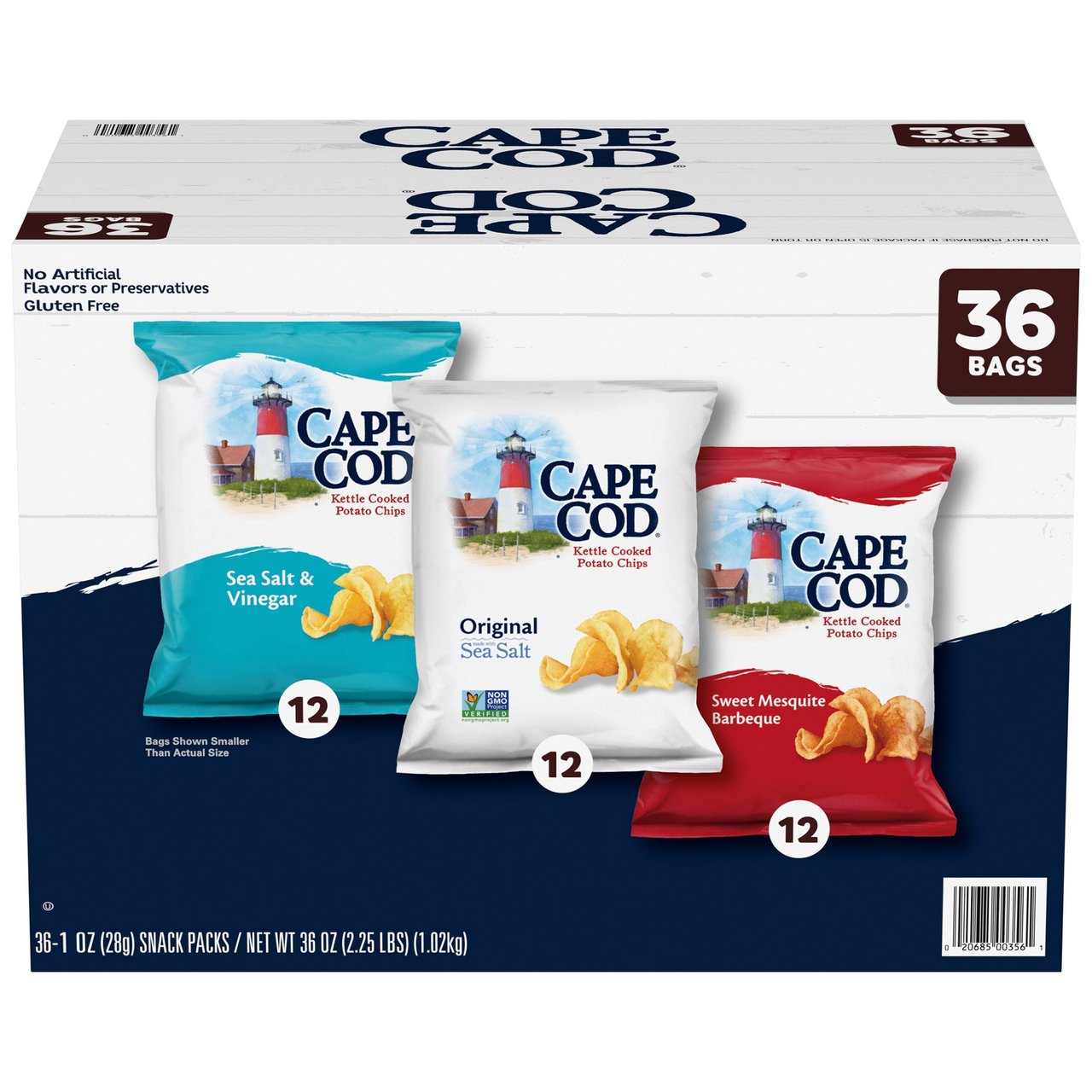 Cape Cod Kettle Cooked Potato Chips, Variety Pack, 36 Count (2.25 lbs) - Image 1