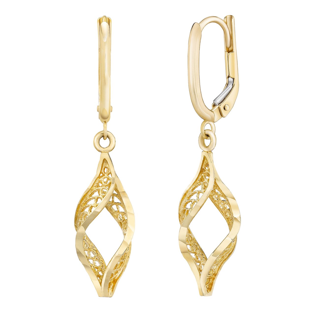 14KT Yellow Gold Filigree Twisted Earrings - Image 1