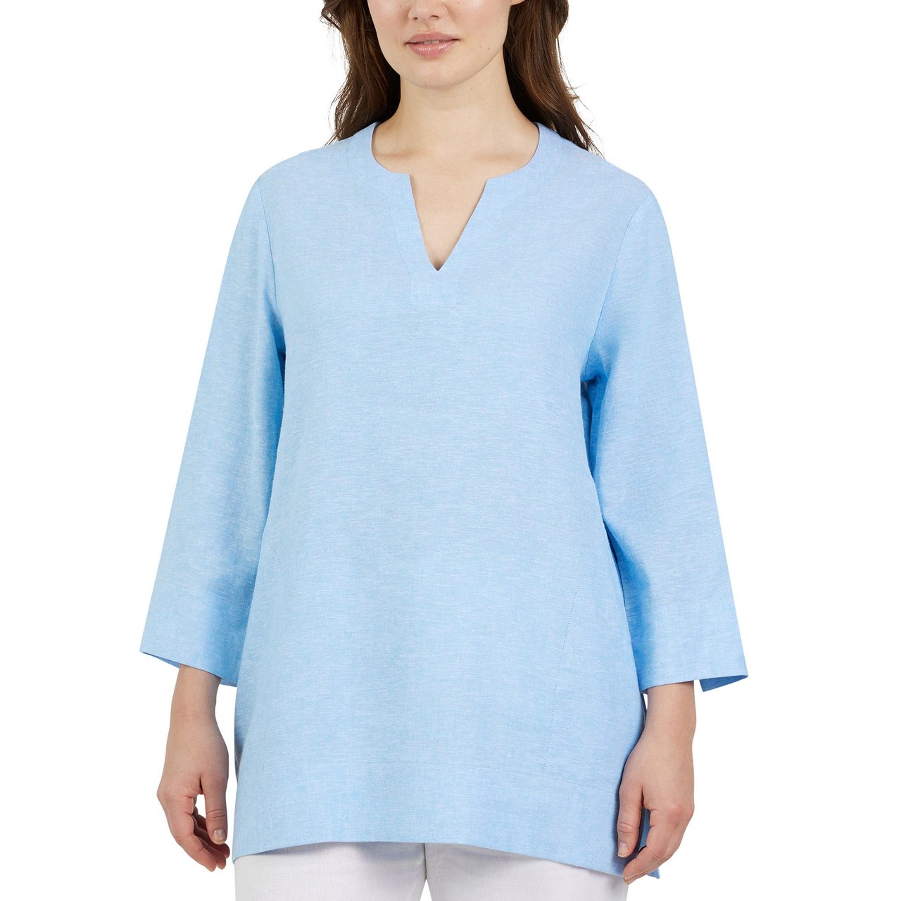 Lands' End Ladies' Linen Blend 3/4 Sleeve Tunic Top - Image 1