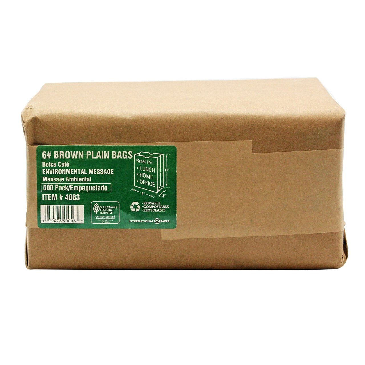 Willamette No. 6 Brown Kraft Paper Grocery Bags, 500 Count - Image 1