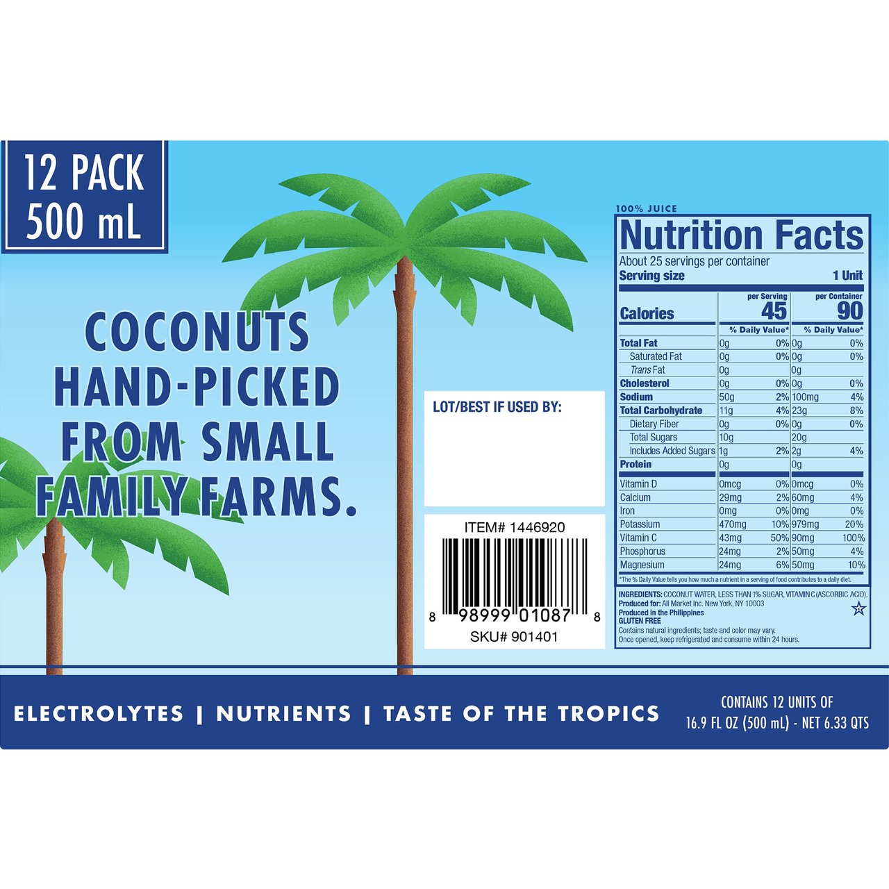 Vita Coco Coconut Water, Original, 12-Pack of 16.9 fl oz - Image 1
