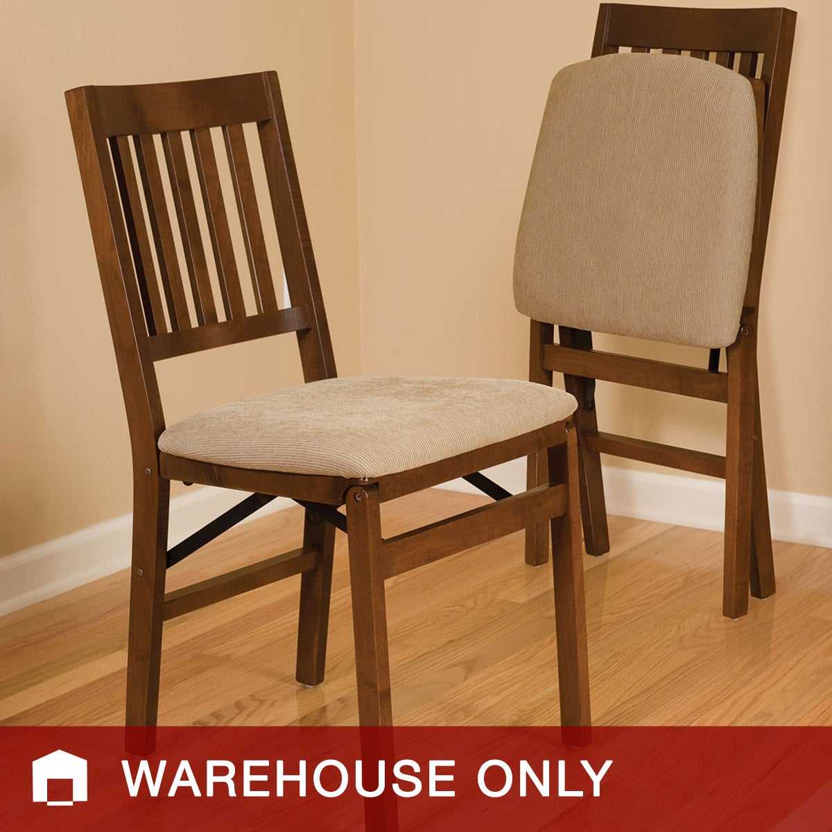 Stakmore Wood Folding Chair with Upholstered Seat