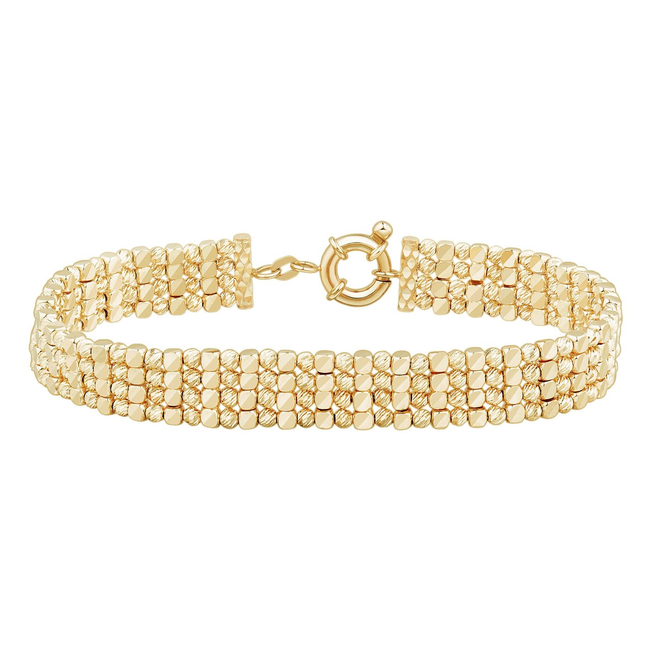14KT Yellow Gold 7.5" Four Row Shiny Bead Link Bracelet Made in Italy - Image 1