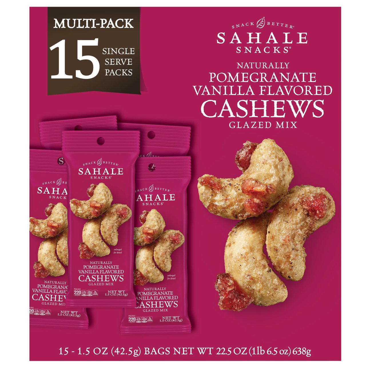 Sahale Snacks Pomegranate Vanilla Flavored Cashews Glazed Mix, 15