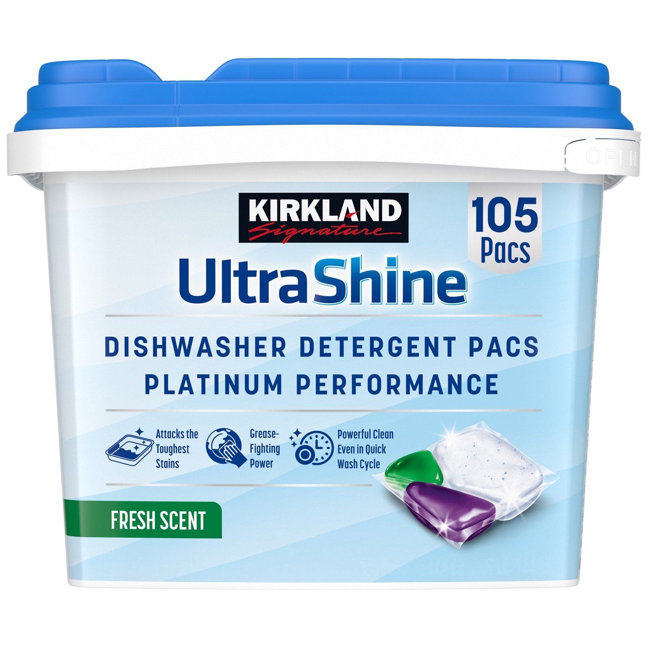 Kirkland Signature UltraShine Dishwasher Detergent Pacs, 105 Count - Image 1