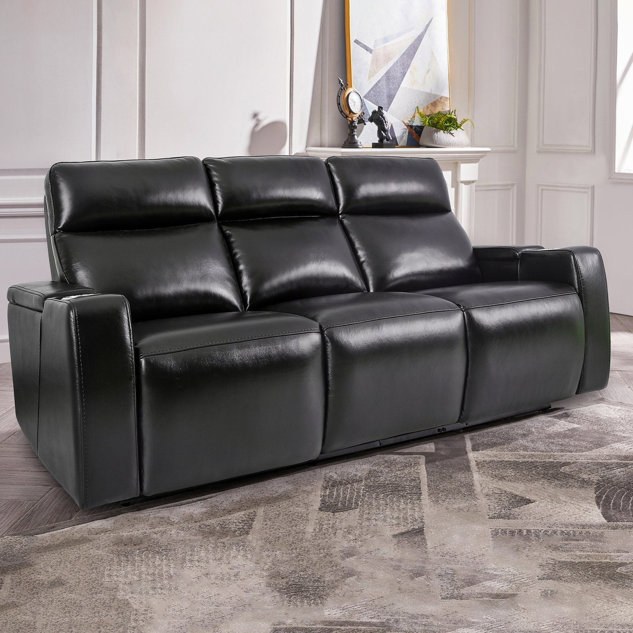 Manwah Renaissance Leather Power Reclining Sofa with Dropdown Table - Image 1