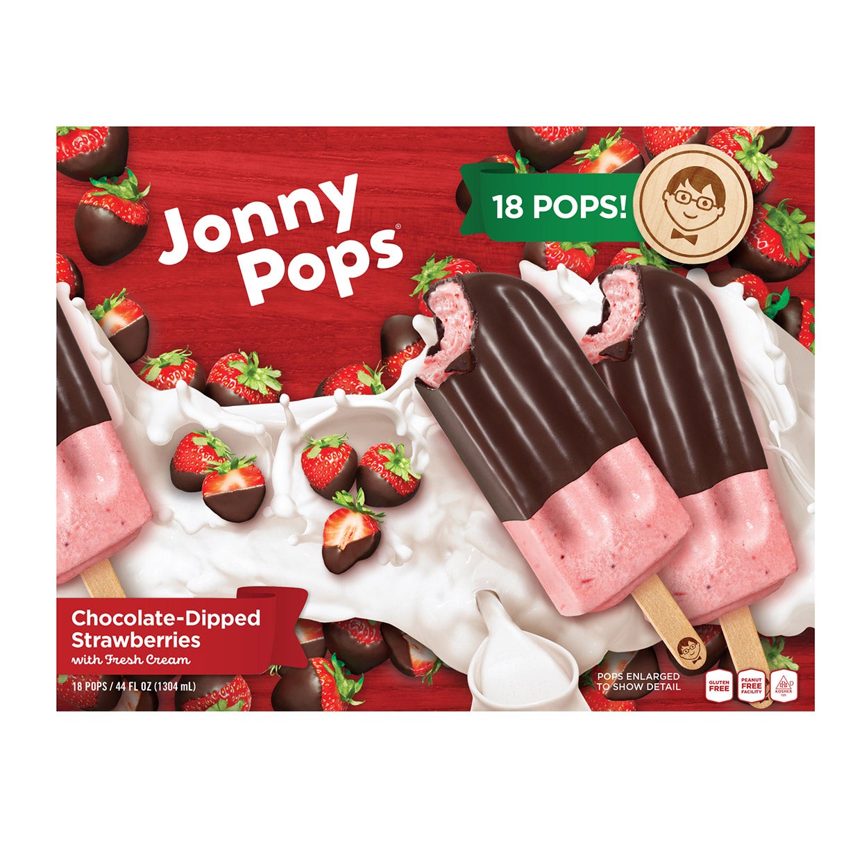 JonnyPops Chocolate-Dipped Strawberry Pops with Fresh Cream, 18 Count, 2.44 FL OZ Each (1.37 QT)