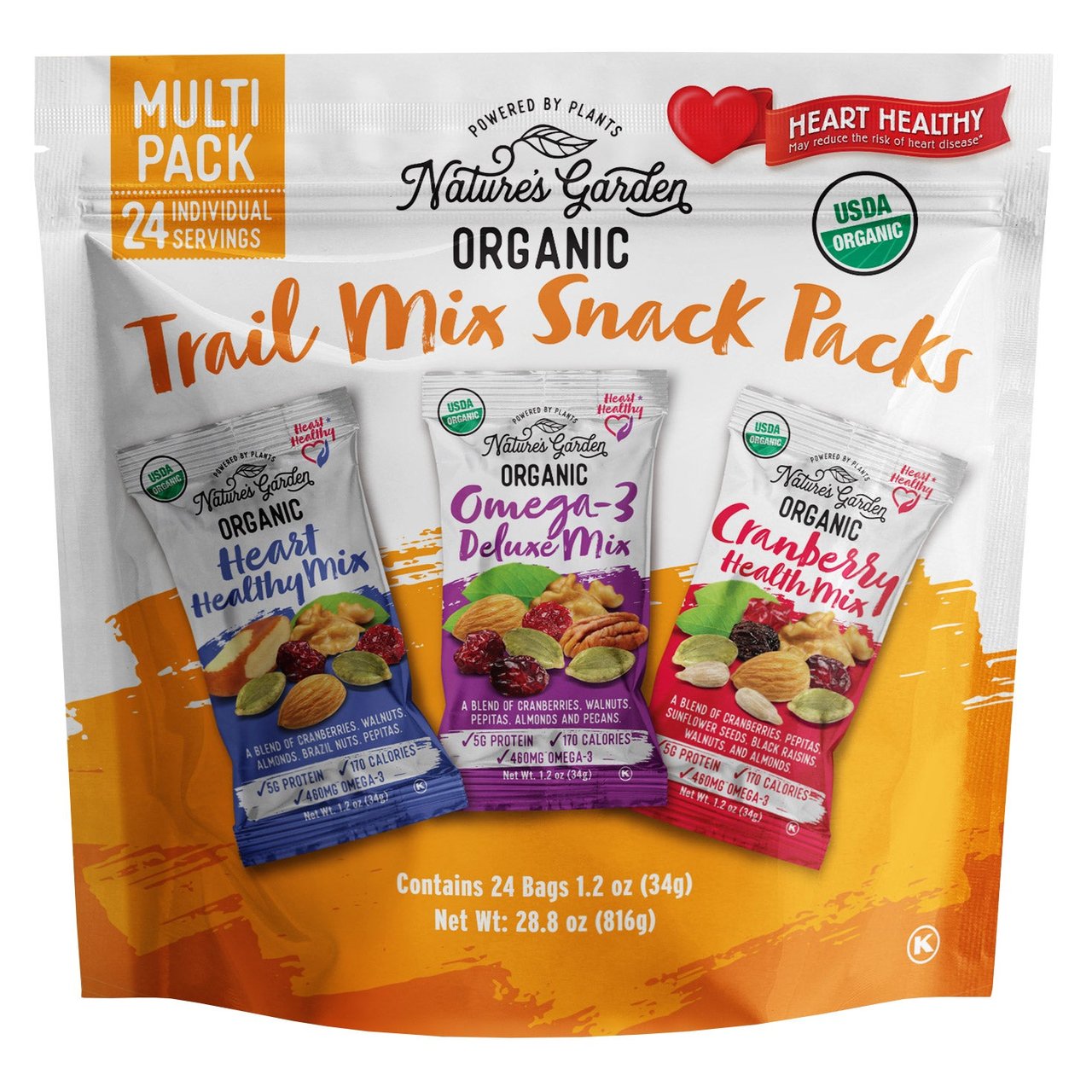 Nature's Garden Organic Trail Mix Snack Packs, Variety Pack, 1.2 oz, 24-count - Image 1