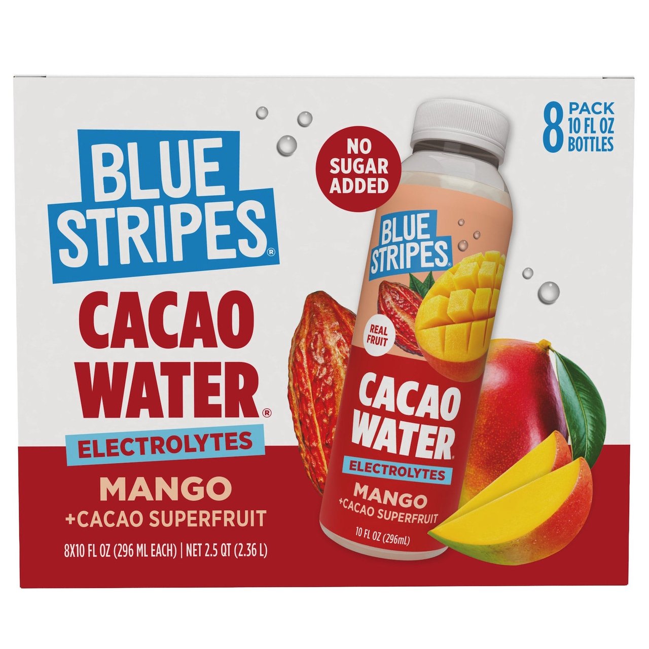 Blue Stripes Cacao Water Mango 8 Pack, 10 oz Each - Image 1