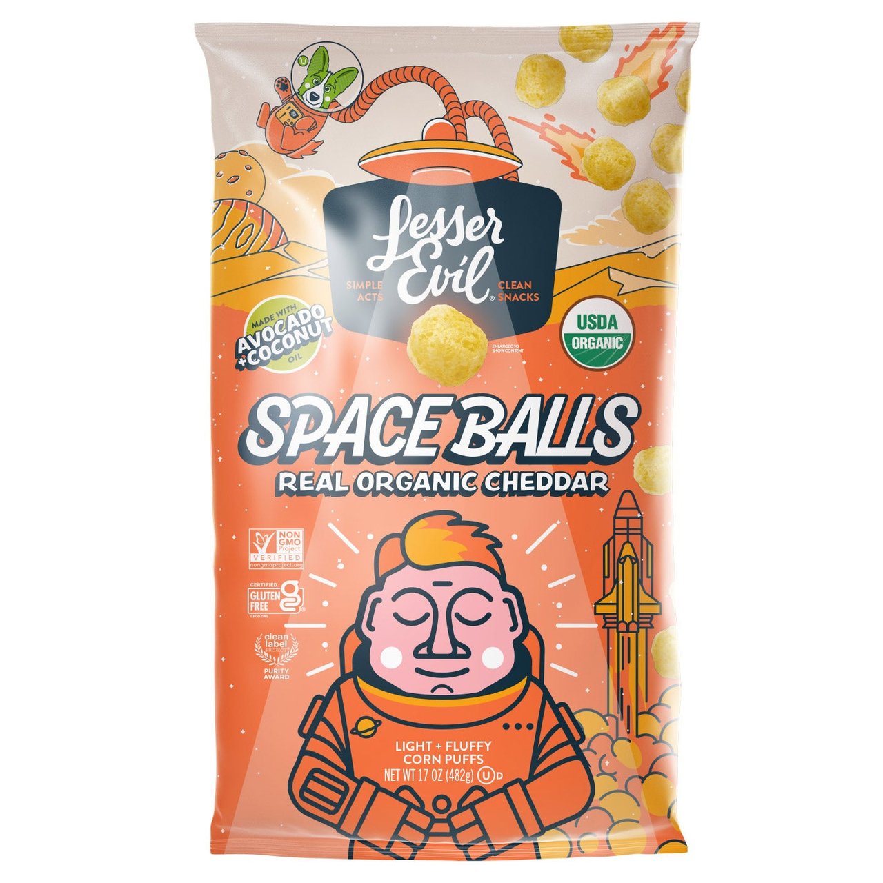 LESSER EVIL ORGANIC CHEDDAR SPACE BALLS 17 OZ - Image 1