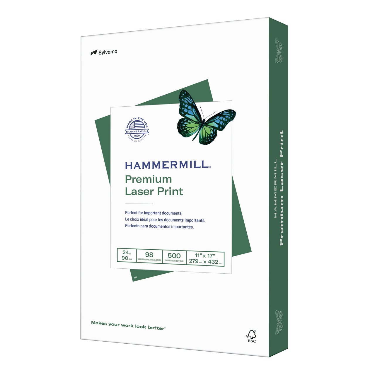 Hammermill Premium Laser Print Paper, 11" x 17", 24 lb, 98 Bright, 500 Sheets - Image 1